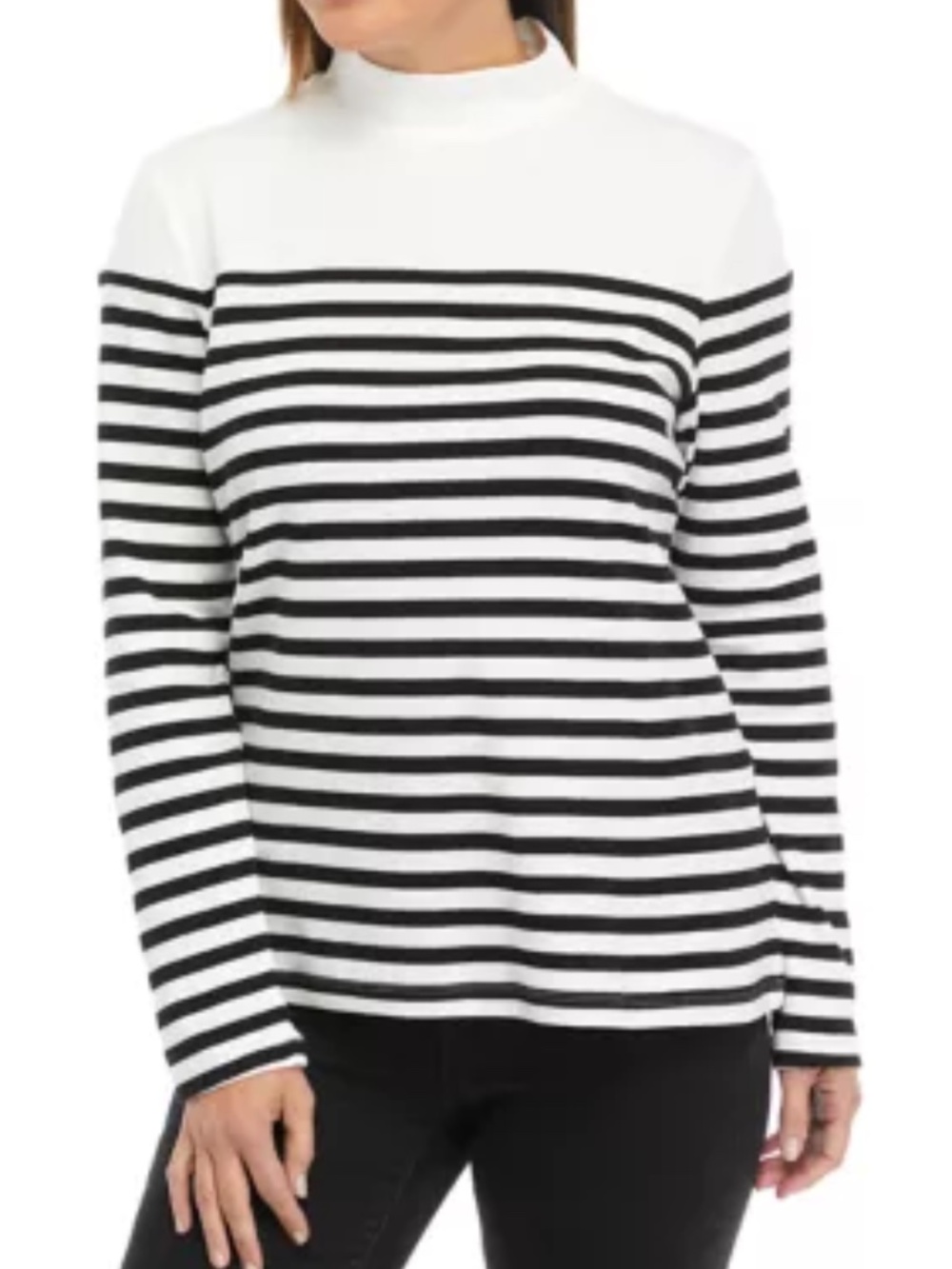 Kim Rogers Black and White Stripe Brixton Stripe Light Cotton Turtleneck